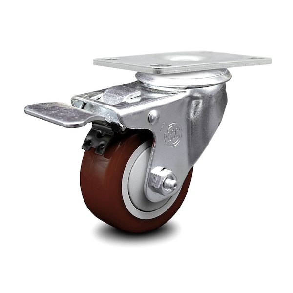 3 Inch Maroon Polyurethane Wheel Swivel Top Plate Caster with Total Lock Brake